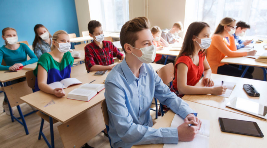 Students in class with masks